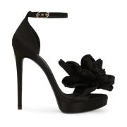 Zwarte Sandalen met Bloemenapplicatie Dolce & Gabbana , Black , Dames