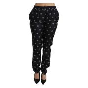 Gedrukte Skinny Zijden Broek Dolce & Gabbana , Black , Dames