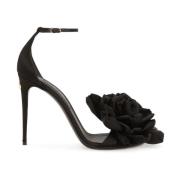 Zwarte Satijnen Bloem Sandalen Dolce & Gabbana , Black , Dames