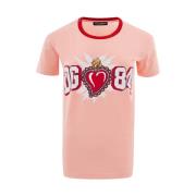 Roze Katoenen T-Shirt met Bedrukt Logo Dolce & Gabbana , Pink , Dames