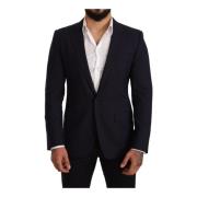 Navy Blue Wool Slim Fit Martini Blazer Dolce & Gabbana , Blue , Heren