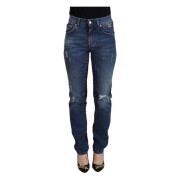 Blauw geruit achterkant Skinny Denim Jeans Dolce & Gabbana , Blue , Da...