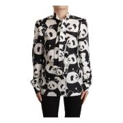 Zijden Panda Print Ascot Kraag Top Dolce & Gabbana , Black , Dames
