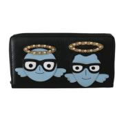 Prachtige Zwarte Blauwe Leren Rits Portemonnee Dolce & Gabbana , Black...