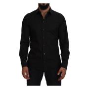 Zwarte Katoenen Kraag Lange Mouw Shirt Dolce & Gabbana , Black , Heren