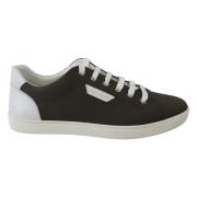 Witte en Groene Leren Low Top Sneakers Dolce & Gabbana , Black , Heren