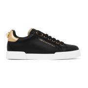 Zwarte en Gouden Portofino Lage Sneakers Dolce & Gabbana , Black , Dam...