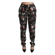 Zwarte Zijden Instrument Mid Waist Broek Dolce & Gabbana , Black , Dam...