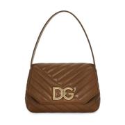 Logo-Gesp Gewatteerde Leren Tas Dolce & Gabbana , Brown , Dames