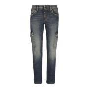 Slimme Cargo Denim met Plaque Dolce & Gabbana , Blue , Heren