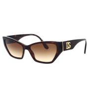 Cat-Eye Zonnebril met Gouden Logo Detail Dolce & Gabbana , Brown , Dam...