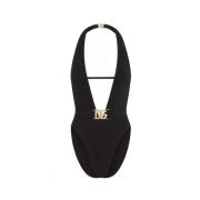 Badpak met diepe halslijn en riem Dolce & Gabbana , Black , Dames