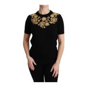Zwarte Kasjmier Gouden Bloemen Trui Top Dolce & Gabbana , Black , Dame...