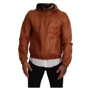 Bruin Leren Lambskin Hooded Coat Jas Dolce & Gabbana , Brown , Heren