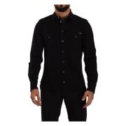 Zwarte Slim Fit Katoenen Denim Stretch Shirt Dolce & Gabbana , Black ,...