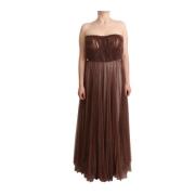 Metallic Bronze Maxi Jurk Dolce & Gabbana , Brown , Dames