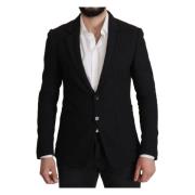 Prachtige Zwarte Wol Blazer met Revers Dolce & Gabbana , Black , Heren