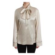 Beige Zijden Satijnen Blouse met Queen Borduursel Dolce & Gabbana , Be...