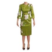 Groene Bloemrijke Versierde Sheath Midi Jurk Dolce & Gabbana , Green ,...