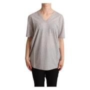 Grijze effen V-hals top T-shirt Dolce & Gabbana , Gray , Dames