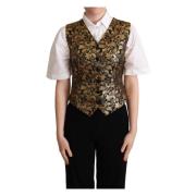 Zwart Goud Jacquard Zijden Vest Dolce & Gabbana , Multicolor , Dames