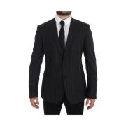 Grijze Gestreepte Slim Fit Wol Blazer Dolce & Gabbana , Gray , Heren