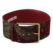 Rode Geborduurde Leren Riem met Gouden Logo Gesp Dolce & Gabbana , Red...