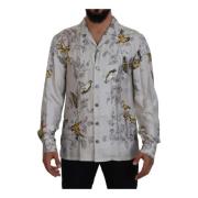 Prachtige Zijden Shirt met Vogelprint Dolce & Gabbana , White , Heren
