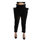 Stijlvolle Kanten Hoge Taille Broek Dolce & Gabbana , Black , Dames