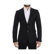 Zwart Zijde Linnen Slim Fit Blazer Dolce & Gabbana , Black , Heren