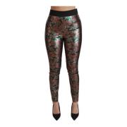 Luxe Groene Bronzen Blad Leggings Dolce & Gabbana , Multicolor , Dames