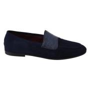 Blauwe Suède Caiman Loafers Slippers Schoenen Dolce & Gabbana , Blue ,...