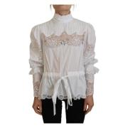 Witte katoenen blouse met kanten afwerking en col Dolce & Gabbana , Wh...