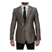 Bruin Gestreepte Zijden Blazer Dolce & Gabbana , Gray , Heren