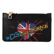 Zwarte Leren London Dames Kaarthouder Portemonnee Dolce & Gabbana , Bl...