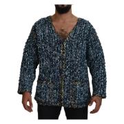 Blauwe KnoopCardigan Dolce & Gabbana , Blue , Heren