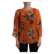 Oranje Bloemenprint Lange Mouw Blouse Dolce & Gabbana , Orange , Dames