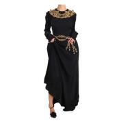 Zwarte Zijden Stretch Gouden Kristal Jurk Dolce & Gabbana , Black , Da...
