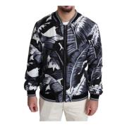 Zwarte Zijden Bananenblad Print Bomberjack Dolce & Gabbana , Black , H...