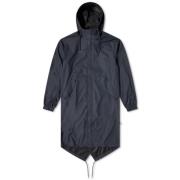 Navy Fishtail Parka met Asymmetrische Zoom Rains , Blue , Dames