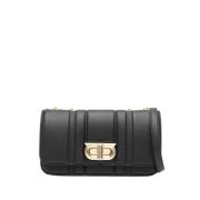 Gancini Plaque Leren Schoudertas Salvatore Ferragamo , Black , Dames