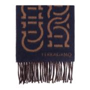 Wollen sjaal met logo Salvatore Ferragamo , Blue , Heren