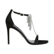 Weelderige Kristalfranje T-Strap Sandaal Stuart Weitzman , Black , Dam...