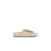 Gerimpelde Leren Slidesandalen Jil Sander , Beige , Dames