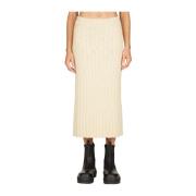 Geribbelde Wol Midi Rok Jil Sander , Beige , Dames