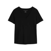 Zwart V-Hals Zijdezacht T-Shirt Majestic Filatures , Black , Dames