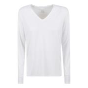 Wit V-Hals T-Shirt met Lange Mouwen Majestic Filatures , White , Dames