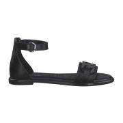 Zwarte leren platte sandalen Tamaris , Black , Dames