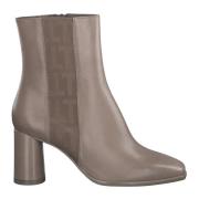 Beige Leren Enkellaarzen met Hak Tamaris , Beige , Dames