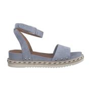 Blauwe Leren Platte Sandalen voor Dames Tamaris , Blue , Dames